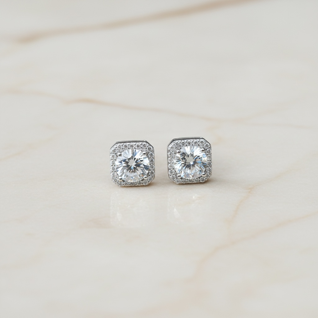 Iced Out Moissanite Studs – Square 925 Silver Earrings, Passes Diamond Test