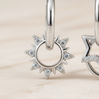 Mismatched Star Earrings – Celestial Sun & Moon Huggie Hoops, Dainty Starburst Earrings, Sterling Silver Gift for Her