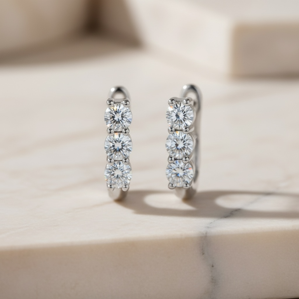 Moissanite Hoops – Diamond Huggie Hoop Earrings, 925 Silver Dainty Huggie Hoops, U Shape Diamond Hoops