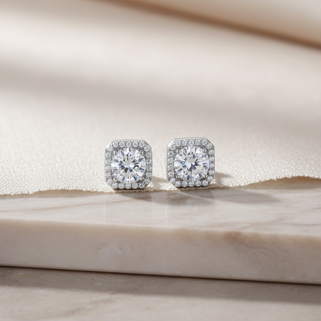 Iced Out Moissanite Studs – Square 925 Silver Earrings, Passes Diamond Test