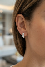 Moissanite Hoops – Diamond Huggie Hoop Earrings, 925 Silver Dainty Huggie Hoops, U Shape Diamond Hoops