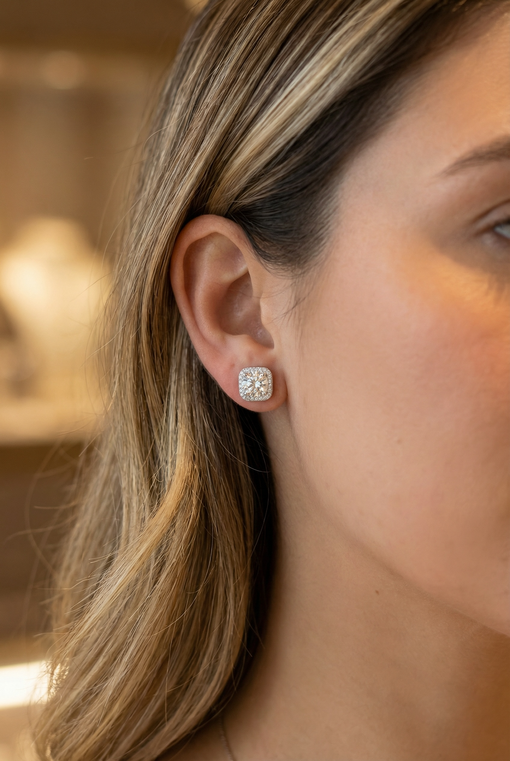 Iced Out Moissanite Studs – Square 925 Silver Earrings, Passes Diamond Test