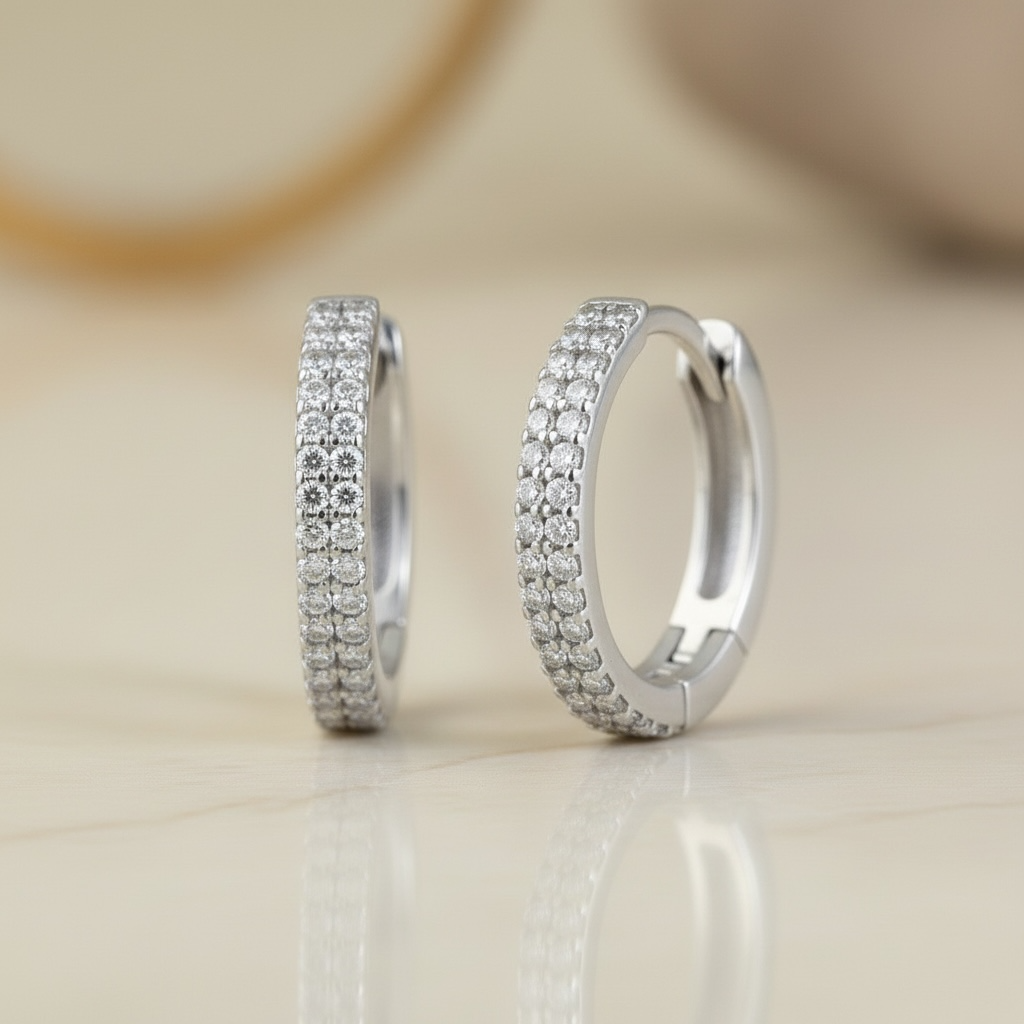 Pavé Huggie Hoop Earrings | Small Gold & Silver Hoops in Sterling Silver | CZ Diamond Huggies | Tiny Minimalist Everyday Hoops