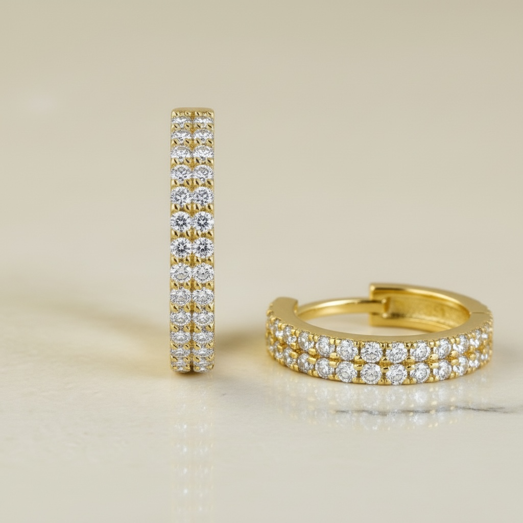 Pavé Huggie Hoop Earrings | Small Gold & Silver Hoops in Sterling Silver | CZ Diamond Huggies | Tiny Minimalist Everyday Hoops