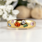 Mixed Gemstone Ring – Chunky Dome Statement Ring with Rainbow Stones, Gold Oversize Ring, Bold Fashion Band