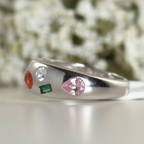 Mixed Gemstone Ring – Chunky Dome Statement Ring with Rainbow Stones, Gold Oversize Ring, Bold Fashion Band