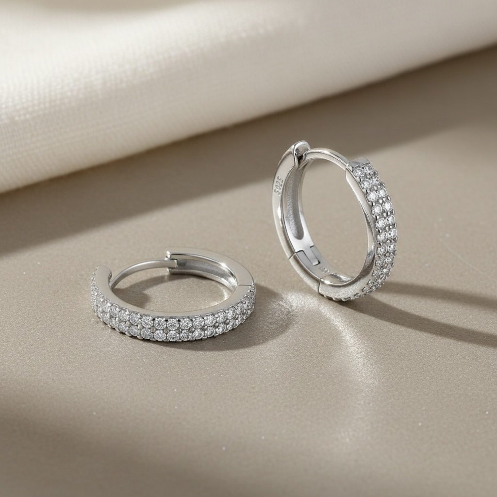 Pavé Huggie Hoop Earrings | Small Gold & Silver Hoops in Sterling Silver | CZ Diamond Huggies | Tiny Minimalist Everyday Hoops