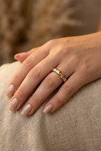 Mixed Gemstone Ring – Chunky Dome Statement Ring with Rainbow Stones, Gold Oversize Ring, Bold Fashion Band