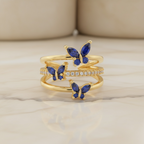 14K Gold Butterfly Crystal Ring: Adjustable Birthstone Jewelry