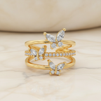 Butterfly Crystal Ring for Women | 14K Gold Adjustable Birthstone Jewelry