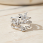 Butterfly Crystal Ring for Women | 14K Gold Adjustable Birthstone Jewelry