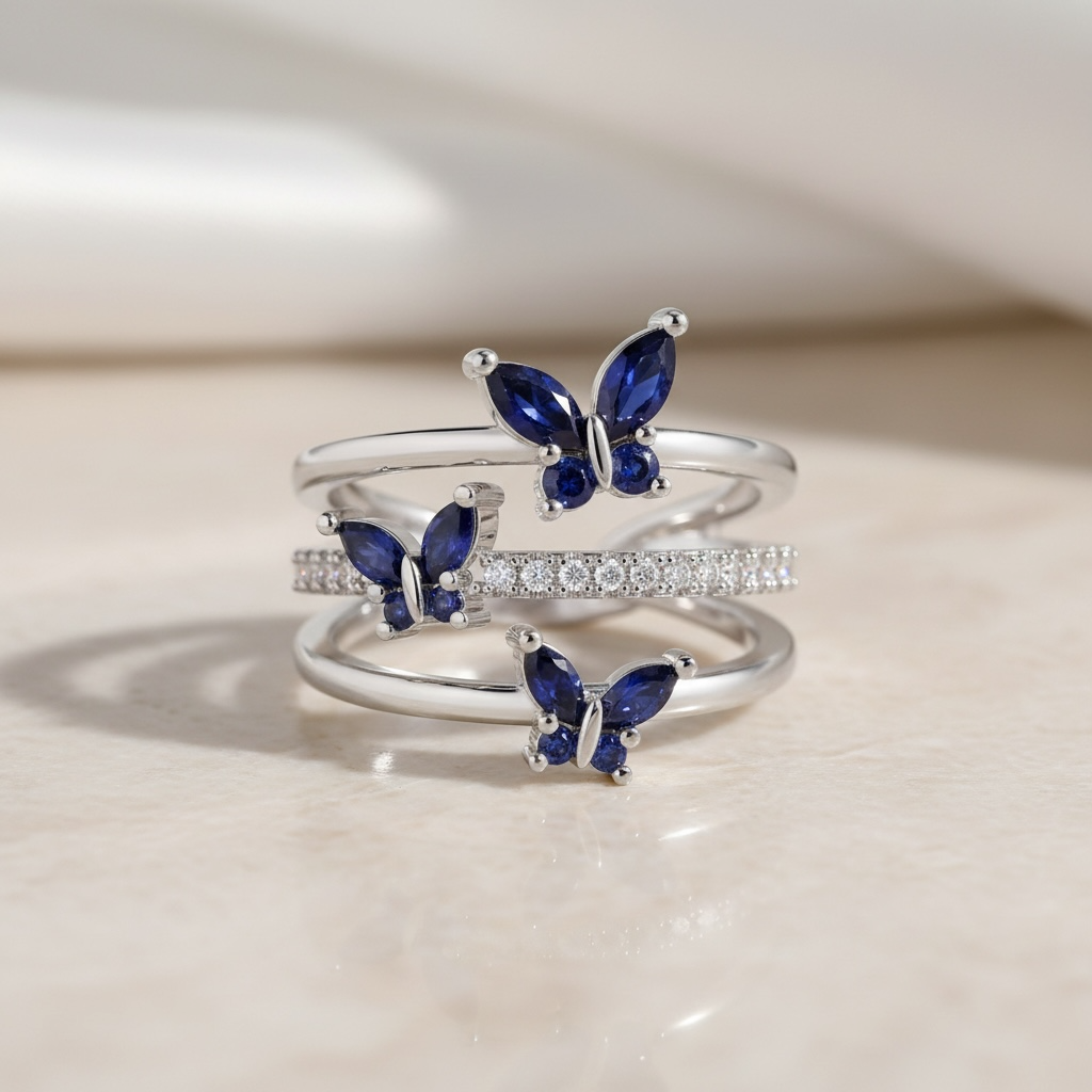 Adjustable Gold Butterfly Birthstone Ring