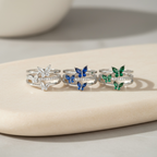 14K Gold Butterfly Crystal Ring: Adjustable Birthstone Jewelry