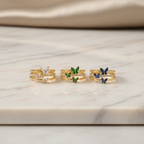 14K Gold Butterfly Crystal Ring: Adjustable Birthstone Jewelry