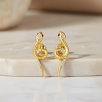 Gold Serpent Stud Earrings for Women | Sterling Silver Snake Earrings with CZ Eyes | Minimalist Edgy Jewelry