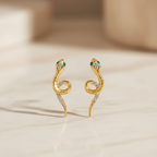 Gold Serpent Stud Earrings for Women | Sterling Silver Snake Earrings with CZ Eyes | Minimalist Edgy Jewelry