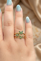 14K Gold Butterfly Crystal Ring: Adjustable Birthstone Jewelry