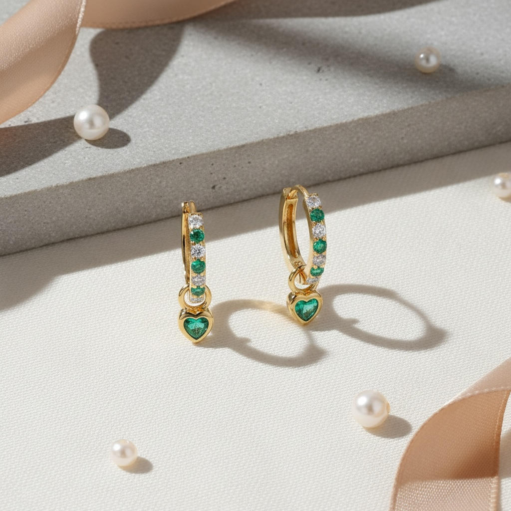 Heart Drop Huggie Earrings • 18K Gold Sterling Silver, CZ