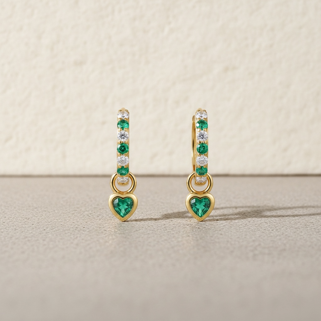 Heart Drop Huggie Earrings • 18K Gold Sterling Silver, CZ