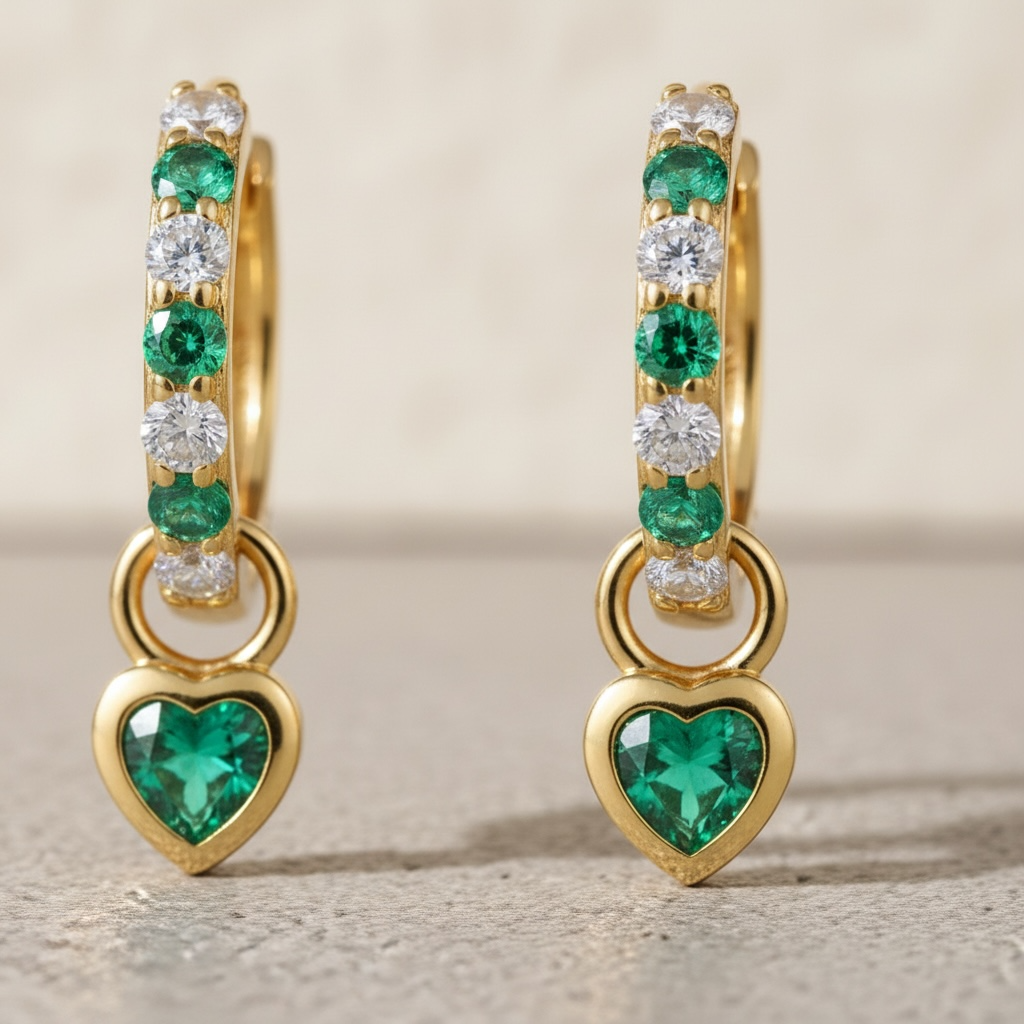 Heart Drop Huggie Earrings • 18K Gold Sterling Silver, CZ