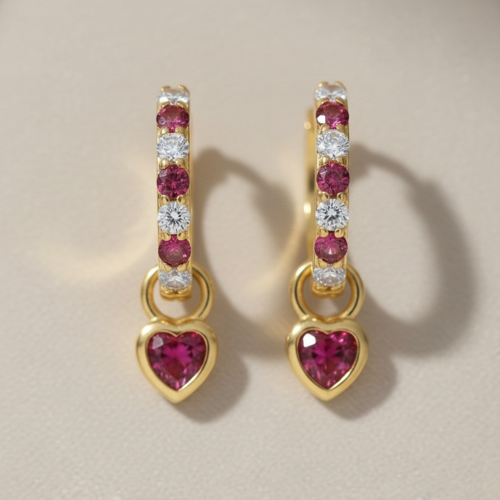 Heart Drop Huggie Earrings • 18K Gold Sterling Silver, CZ