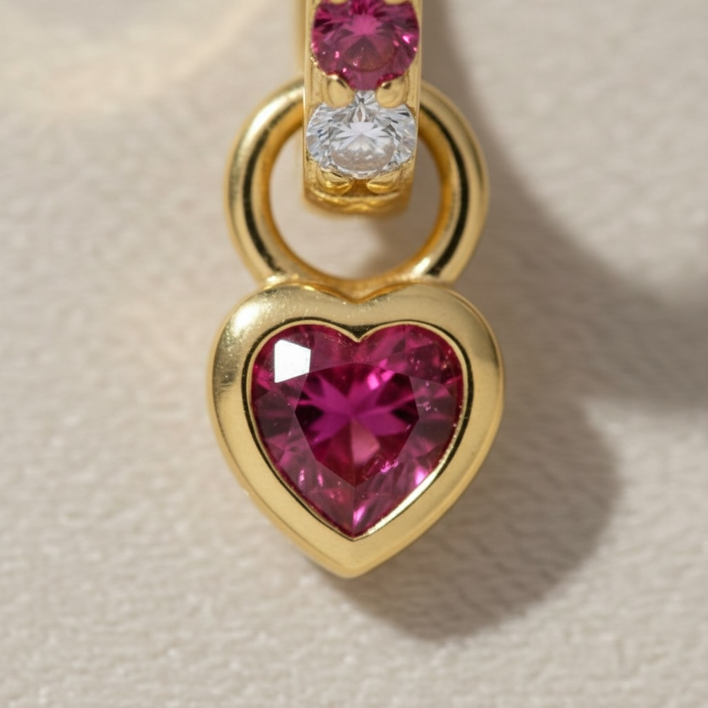 Heart Drop Huggie Earrings • 18K Gold Sterling Silver, CZ