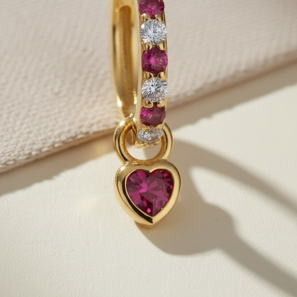 Heart Drop Huggie Earrings • 18K Gold Sterling Silver, CZ