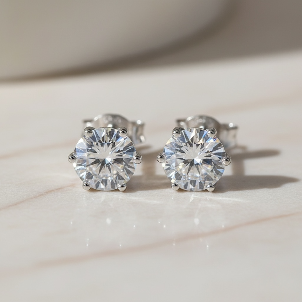 Moissanite Stud Earrings: White Gold Sterling Silver, GRA Certified