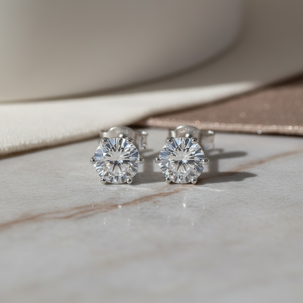 Moissanite Stud Earrings: White Gold Sterling Silver, GRA Certified
