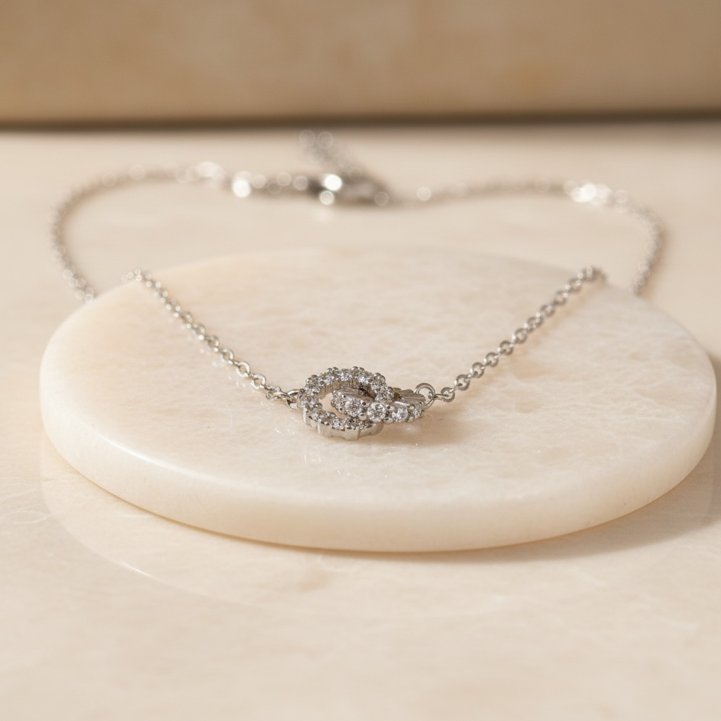 Interlocking Circle Necklace: Sterling Silver Filled Double Ring Pendant