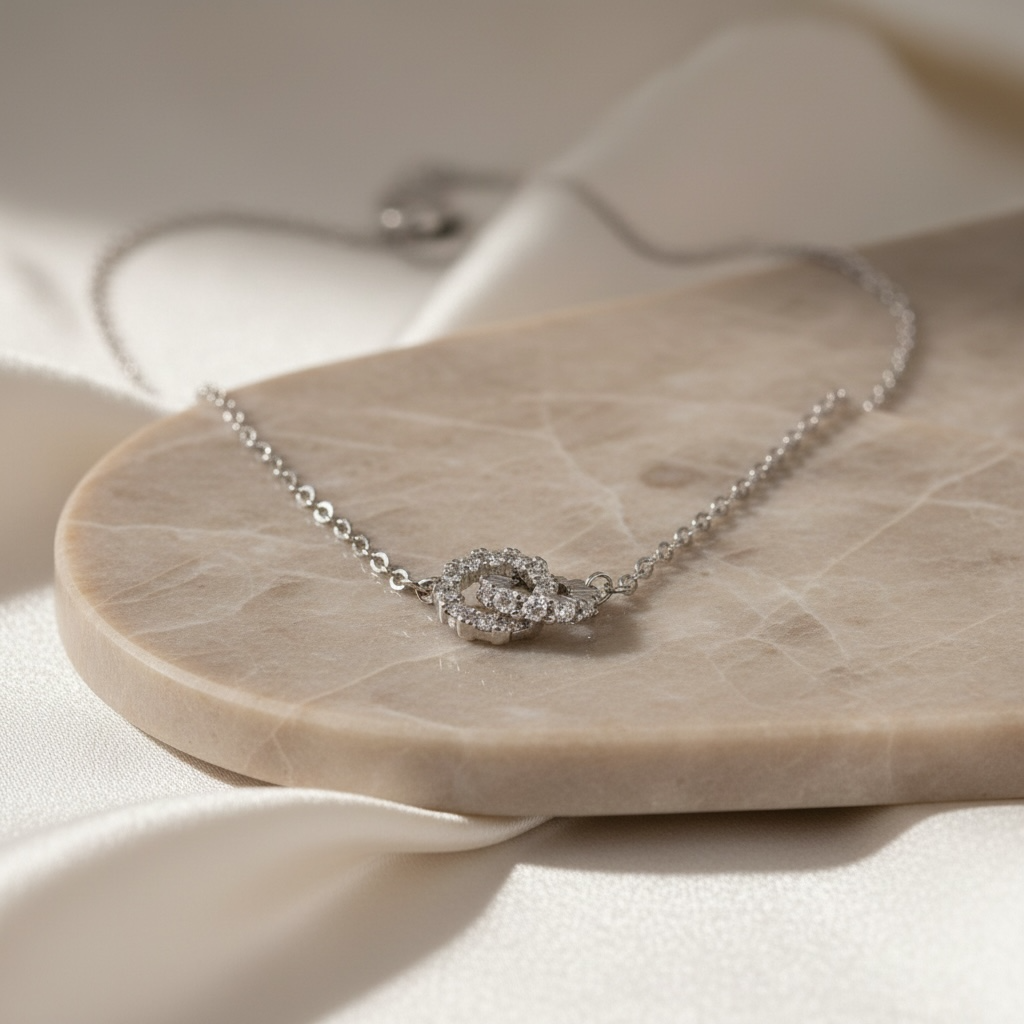 Interlocking Circle Necklace: Sterling Silver Filled Double Ring Pendant