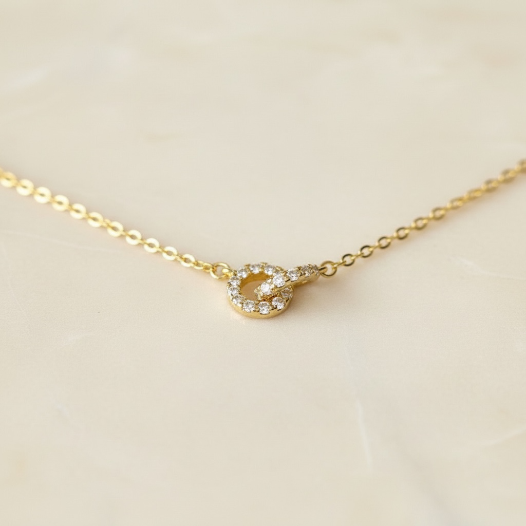 Interlocking Circle Necklace: Sterling Silver Filled Double Ring Pendant