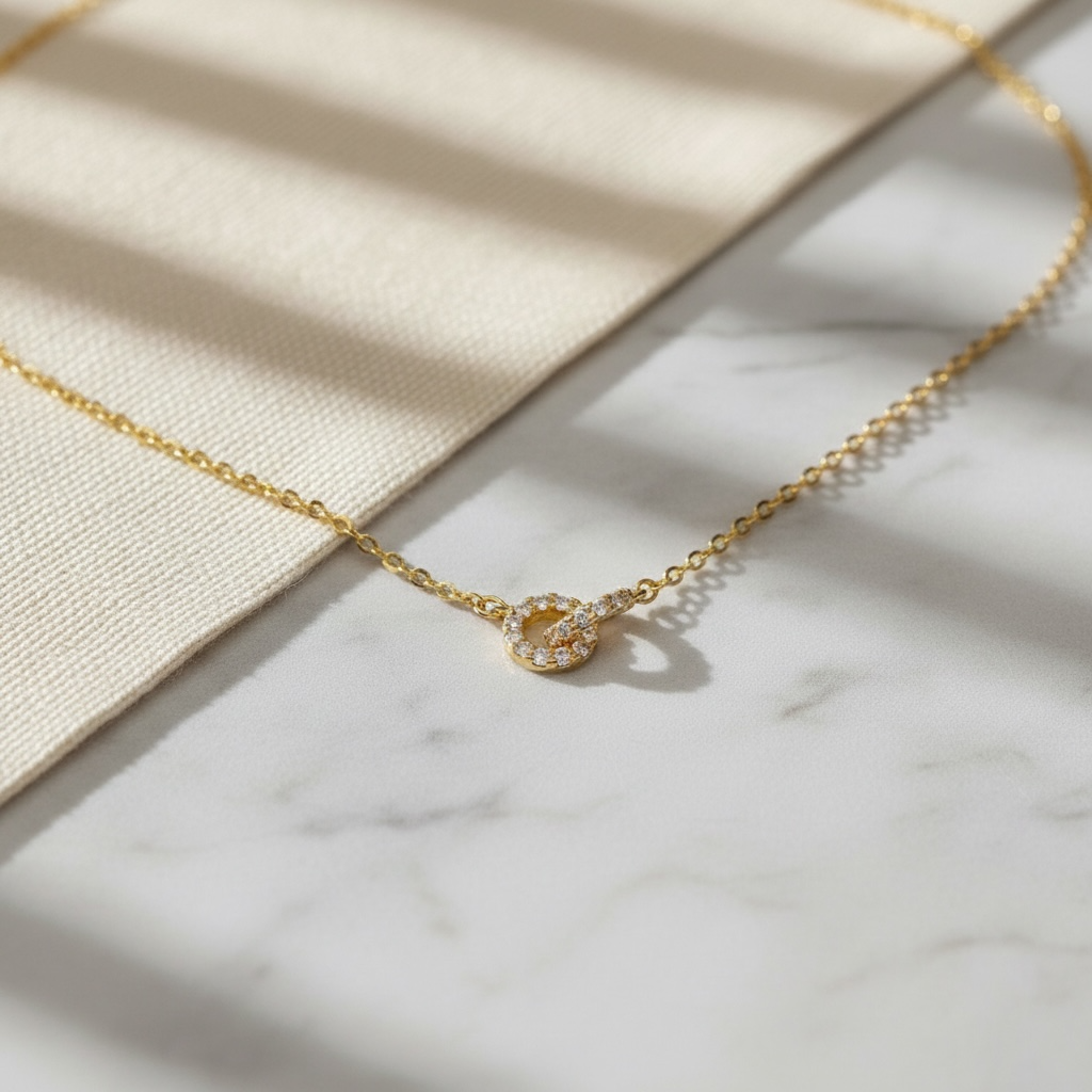 Interlocking Circle Necklace: Sterling Silver Filled Double Ring Pendant