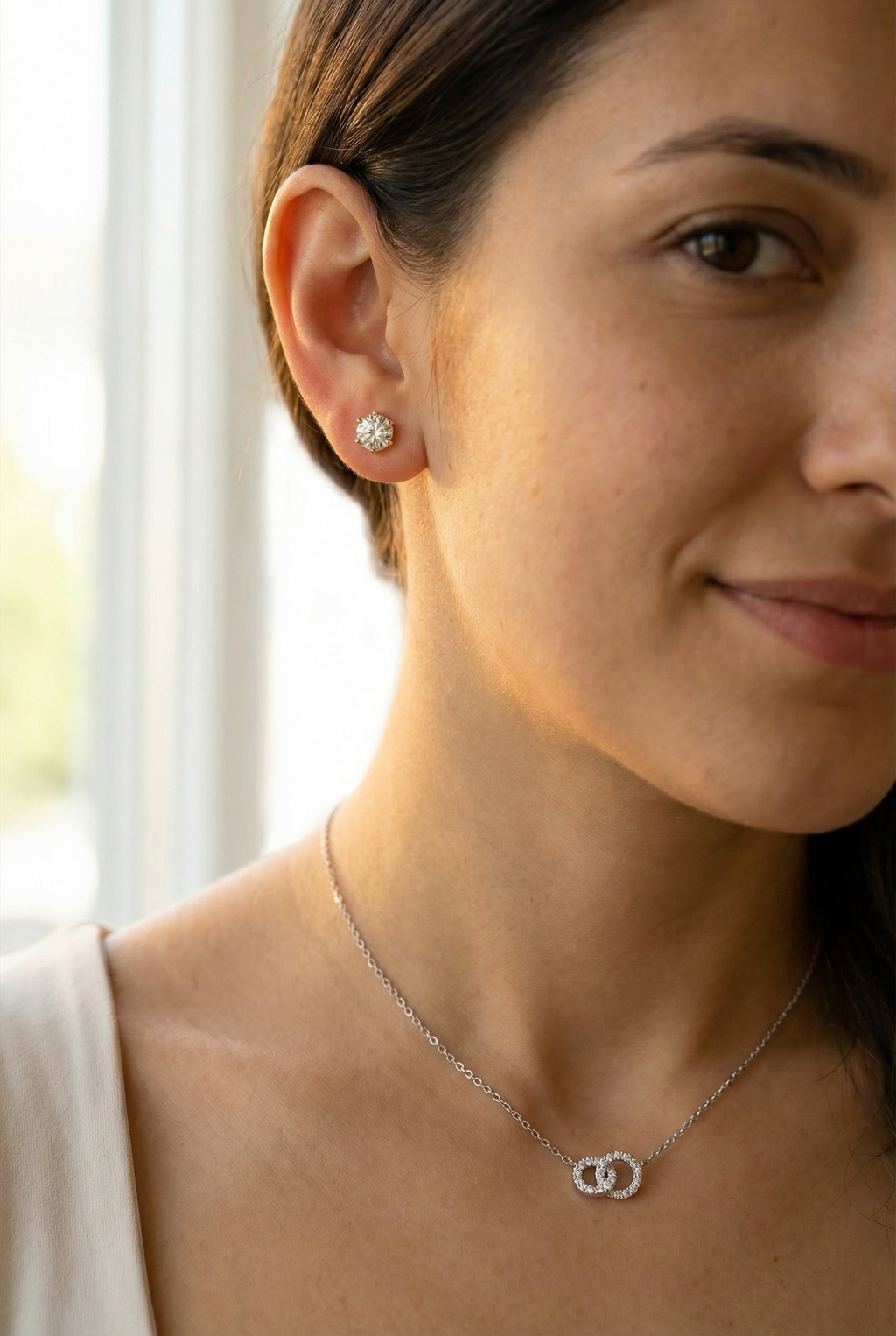 Interlocking Circle Necklace: Sterling Silver Filled Double Ring Pendant