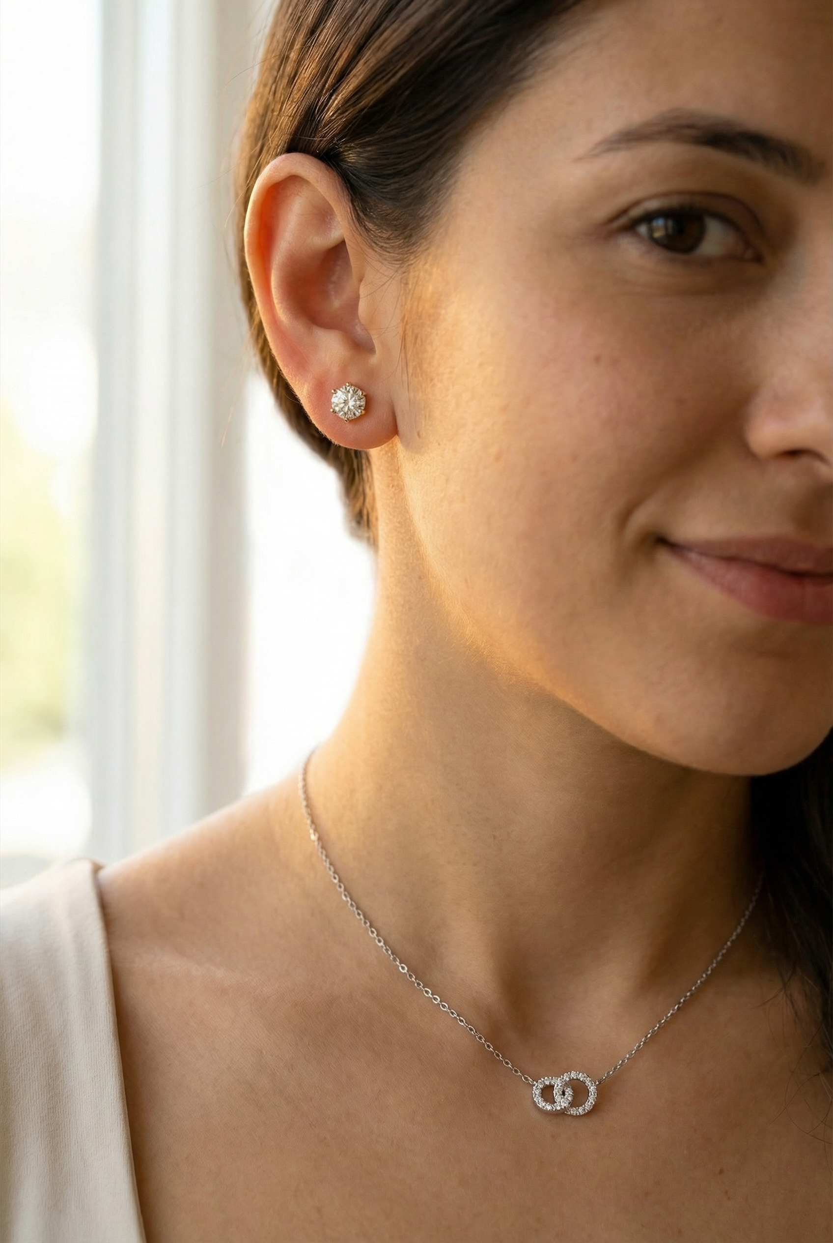 Interlocking Circle Necklace: Sterling Silver Filled Double Ring Pendant