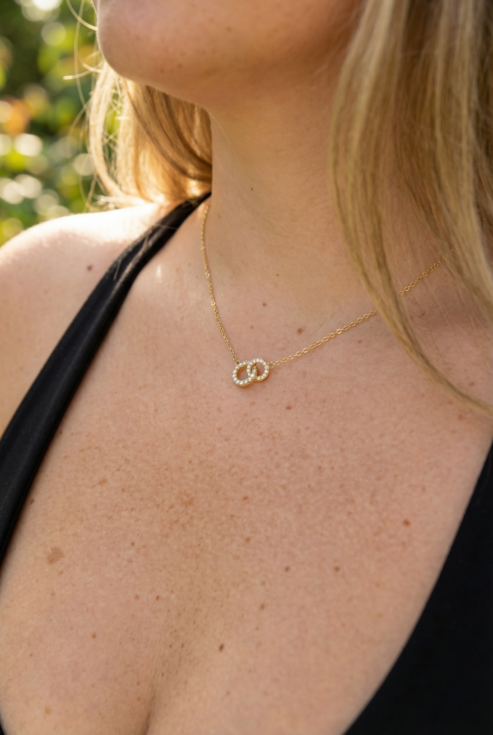 Interlocking Circle Necklace: Sterling Silver Filled Double Ring Pendant