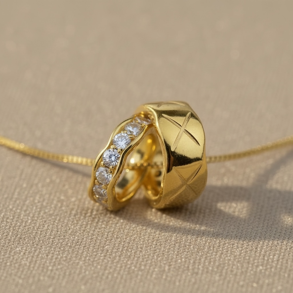 Double Ring Necklace • Engagement Ring Keeper Holder • Couple Gift • Anniversary Jewelry