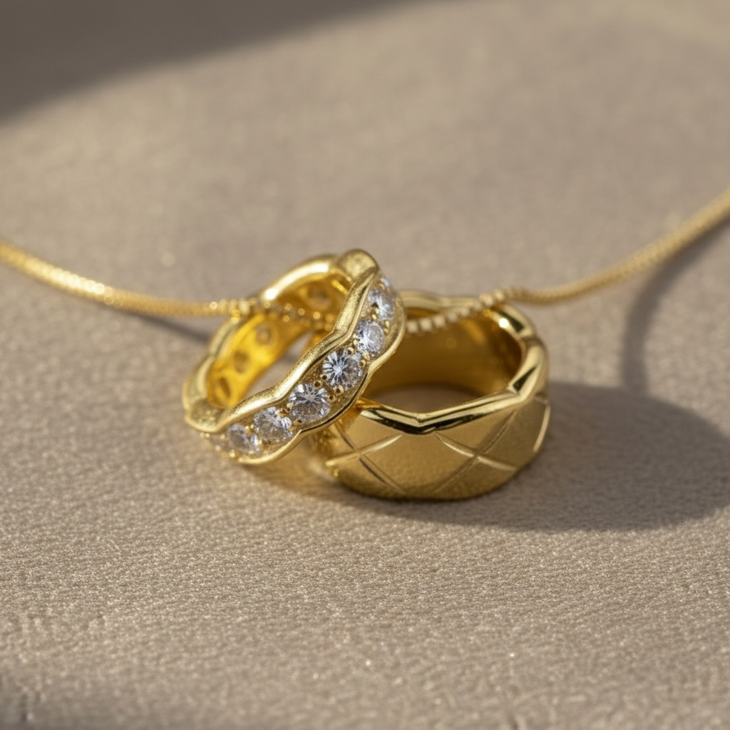 Double Ring Necklace • Engagement Ring Keeper Holder • Couple Gift • Anniversary Jewelry