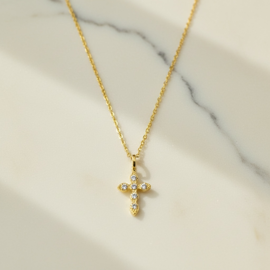 Gold Diamond Cross Necklace — Dainty Faith Pendant for Everyday Light by Stella Amoré