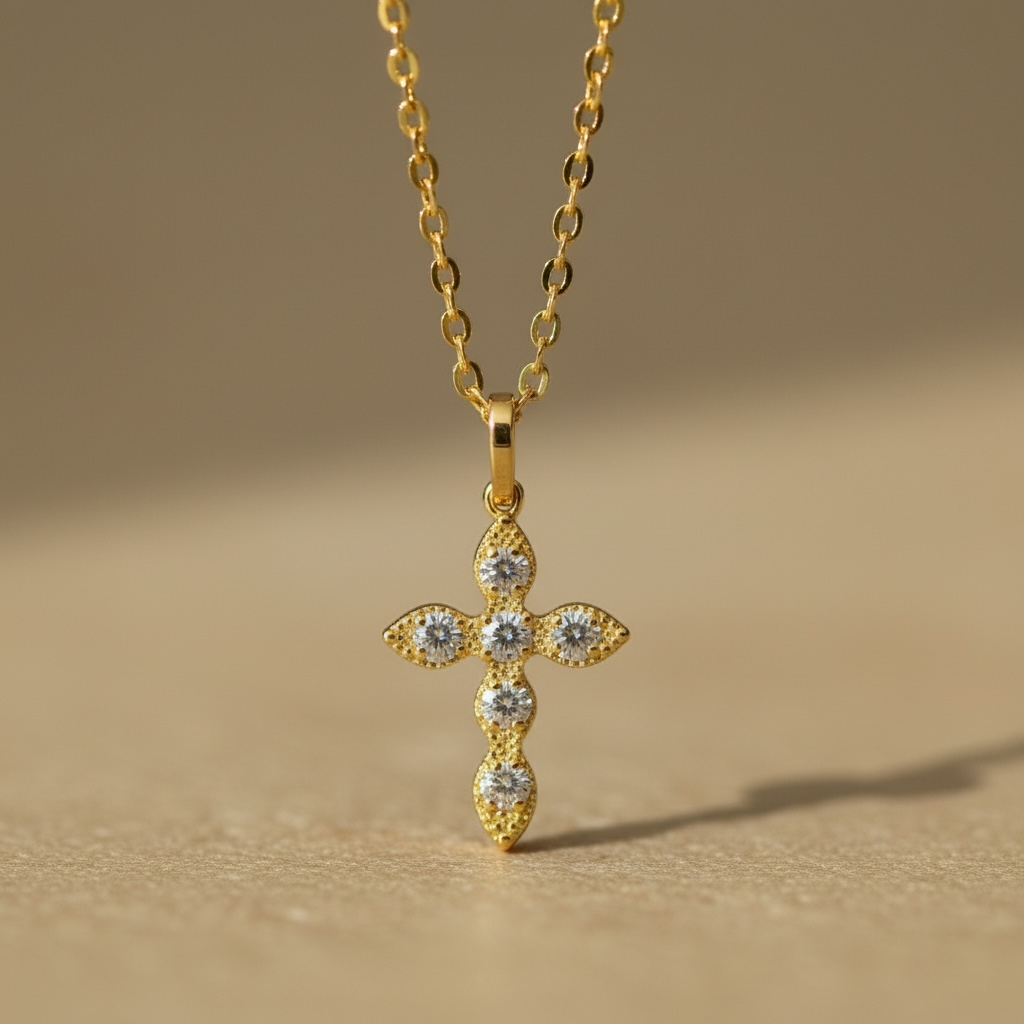 Gold Diamond Cross Necklace — Dainty Faith Pendant for Everyday Light by Stella Amoré