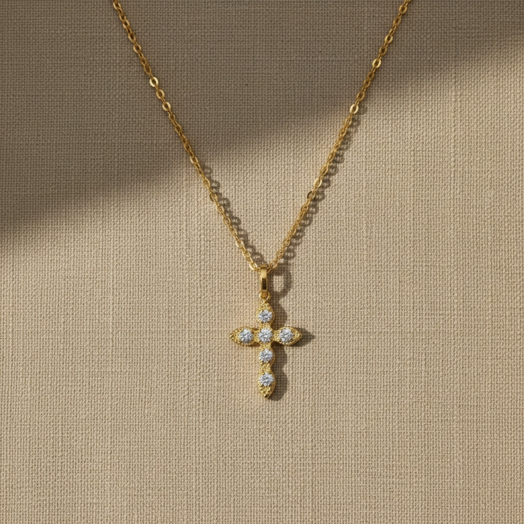 Gold Diamond Cross Necklace — Dainty Faith Pendant for Everyday Light by Stella Amoré