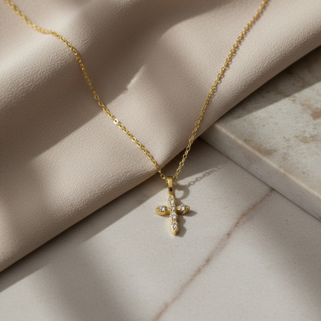 Gold Diamond Cross Necklace — Dainty Faith Pendant for Everyday Light by Stella Amoré