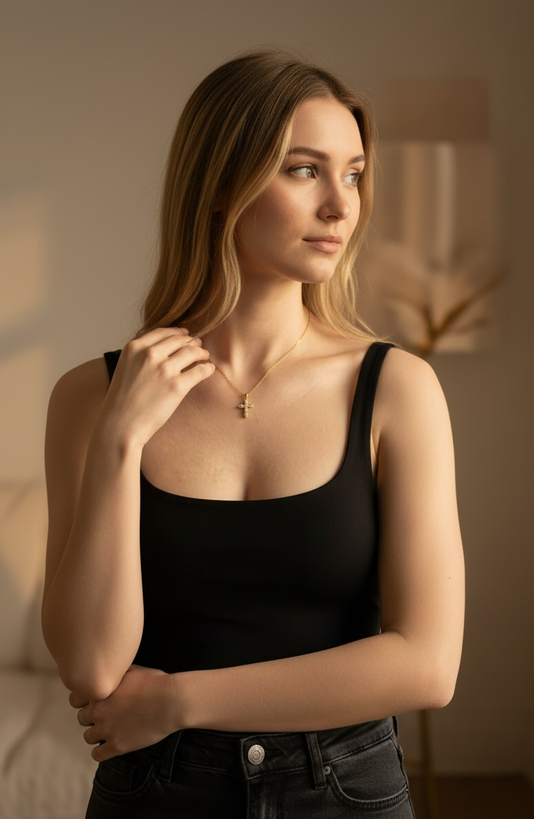 Gold Diamond Cross Necklace — Dainty Faith Pendant for Everyday Light by Stella Amoré