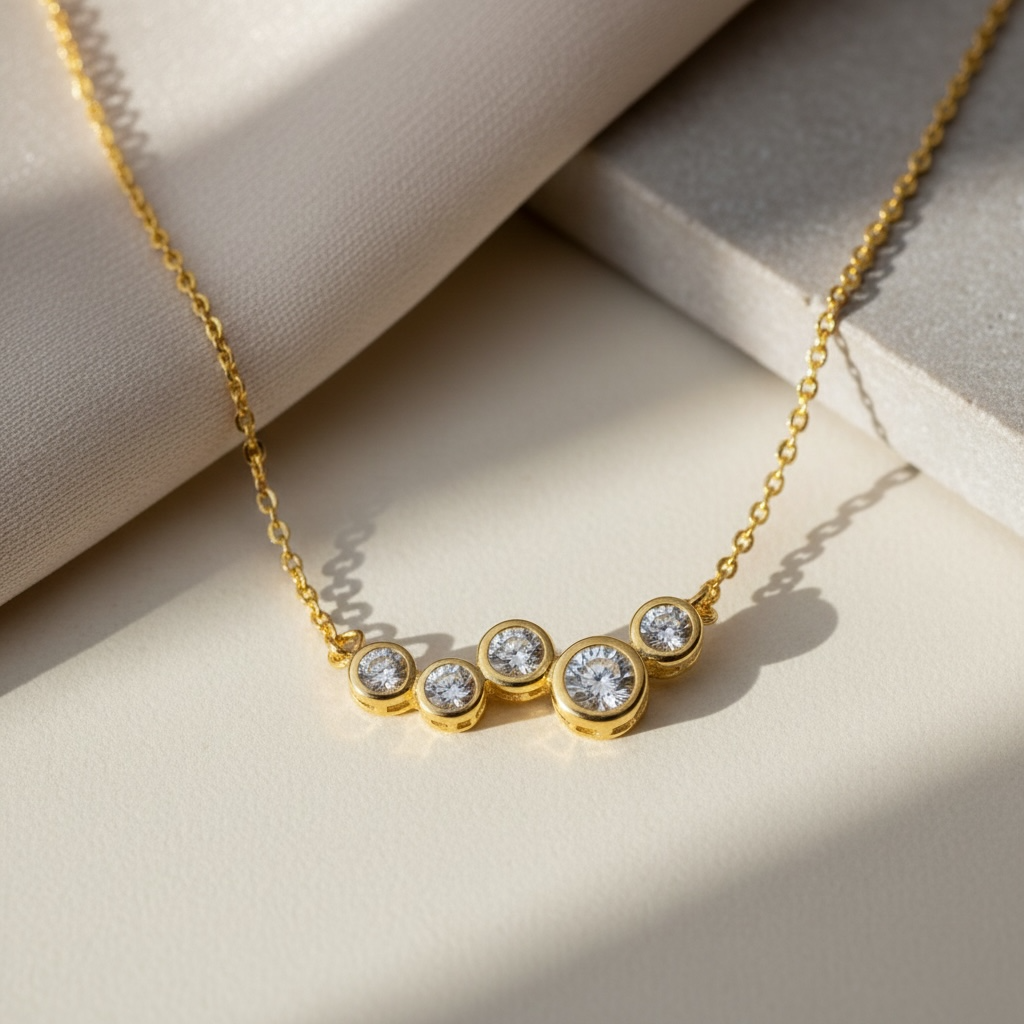 Cluster Smile Necklace by Stella Amoré • Dainty 14K Gold Pendant • Minimalist Layering Necklace • Bridesmaid Gift