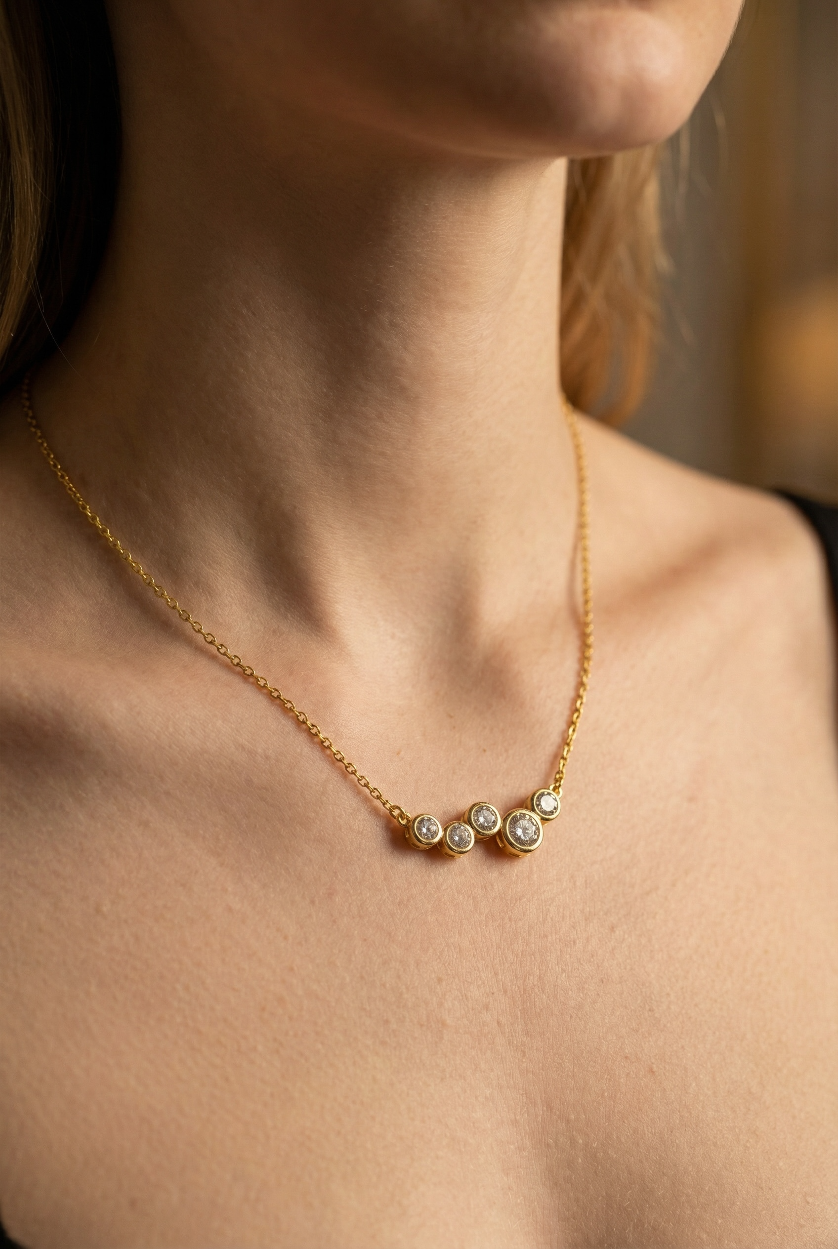 Cluster Smile Necklace by Stella Amoré • Dainty 14K Gold Pendant • Minimalist Layering Necklace • Bridesmaid Gift