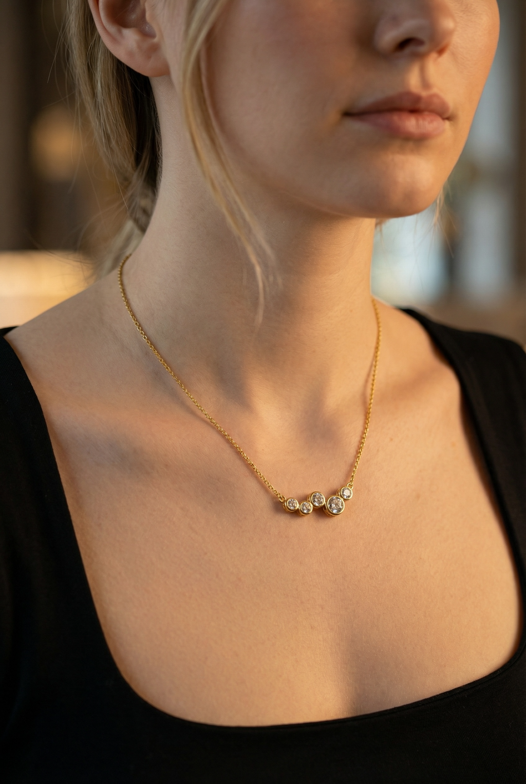 Cluster Smile Necklace by Stella Amoré • Dainty 14K Gold Pendant • Minimalist Layering Necklace • Bridesmaid Gift
