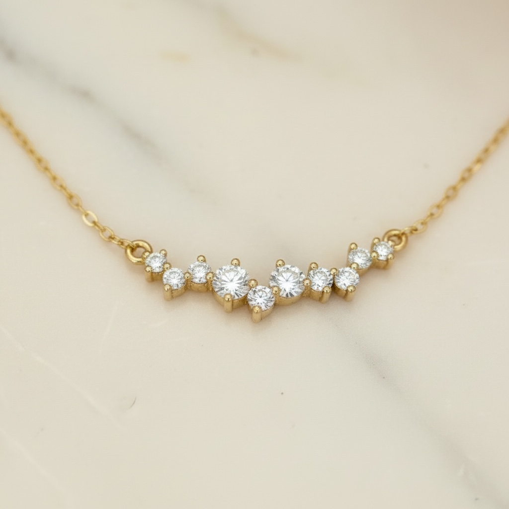 Curved Cluster Smile Layering  Necklace by Stella Amoré