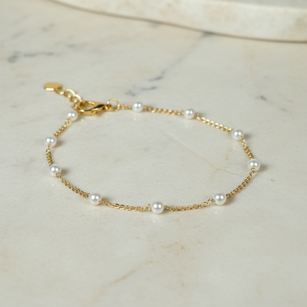 Dainty Pearl Bracelet • Gold Pearl Bracelet • Minimalist Layering Bracelet for Women