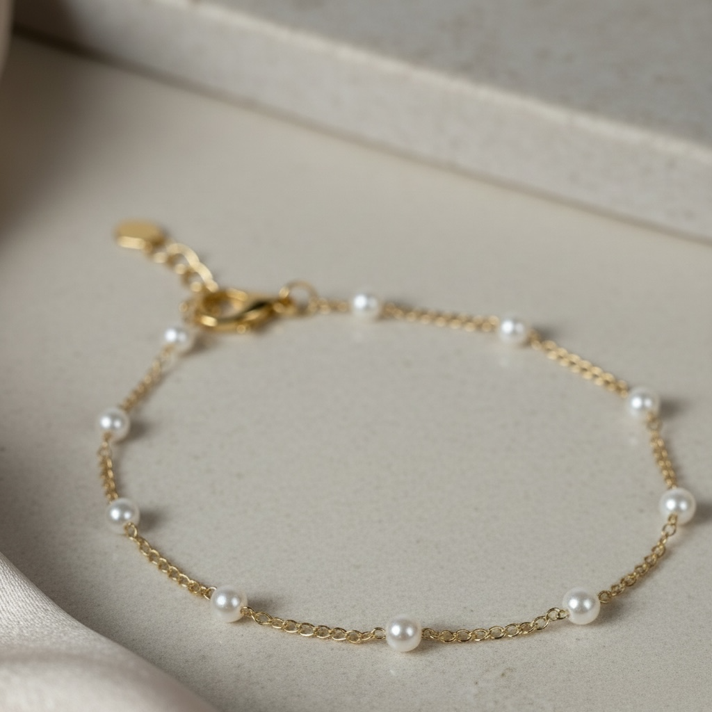 Dainty Pearl Bracelet • Gold Pearl Bracelet • Minimalist Layering Bracelet for Women