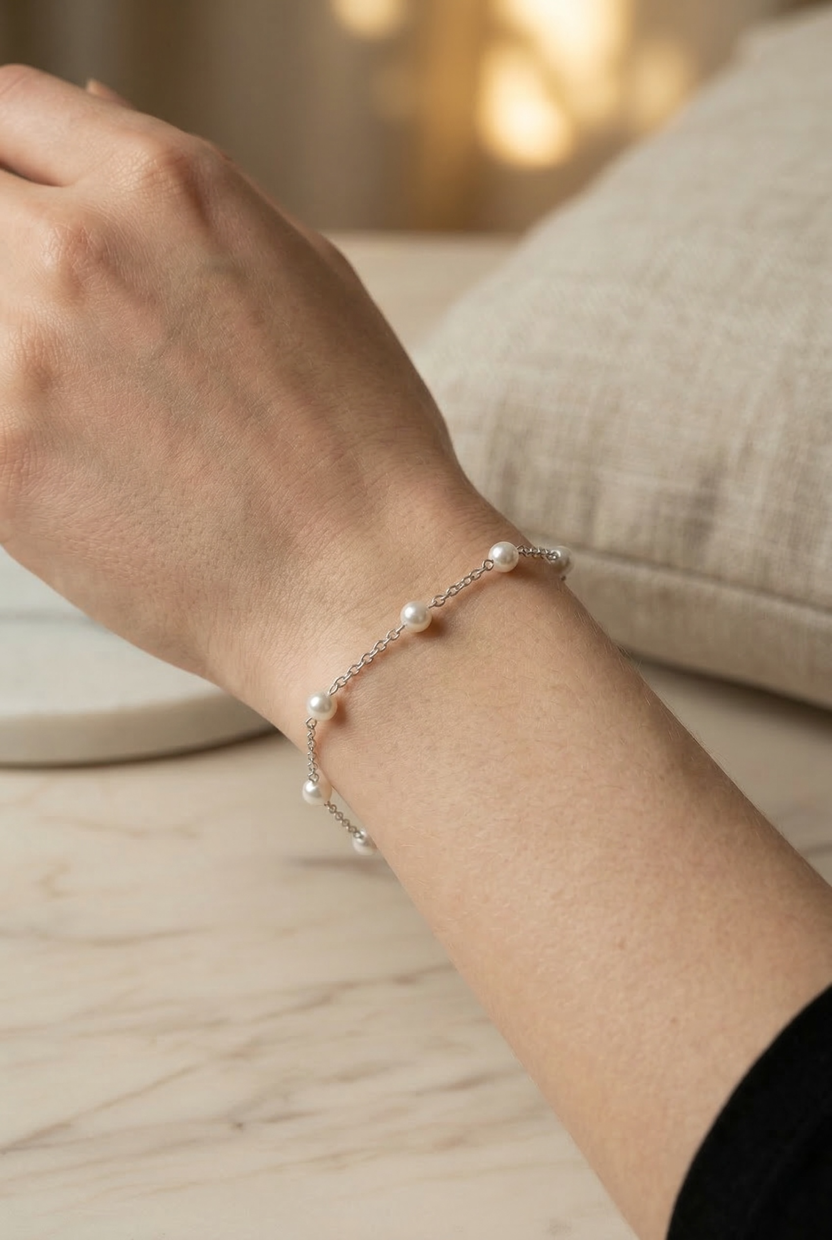 Dainty Pearl Bracelet • Gold Pearl Bracelet • Minimalist Layering Bracelet for Women